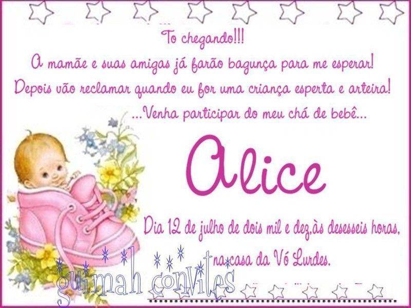 Convite De Chá De Bebê Alice Modelos De Convite