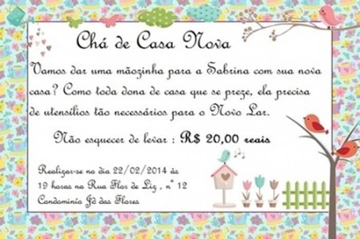 Convite De Chá De Casa Nova Modelos De Convite