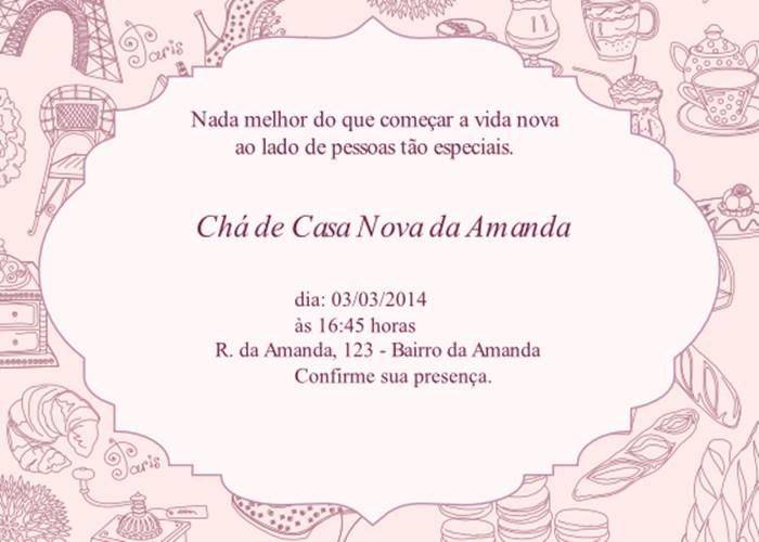 Convite De Chá De Casa Nova Modelos De Convite